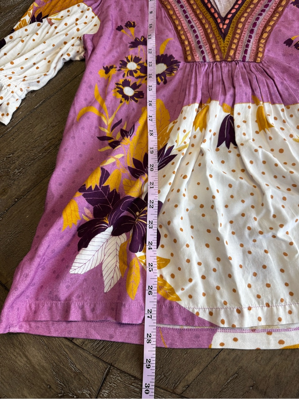 Blank London XL Embroidered Floral Boho Tunic Top Purple V Neck Peasant - Picture 5 of 6